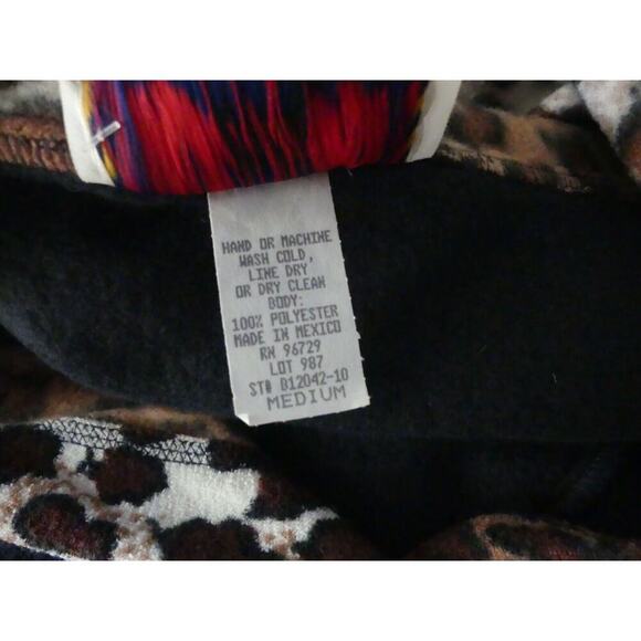 Vtg Tickets Leopard Hoodie Women's MEDIUM Fleece Lined Pullover Lagenlook - Picture 7 of 10